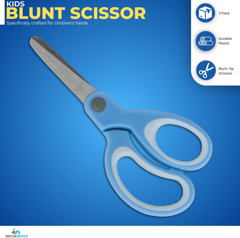 1InTheOffice Kids Safety Scissors, Blunt Tip Scissors, Scissors for Kids, Blue, 2 Pack...