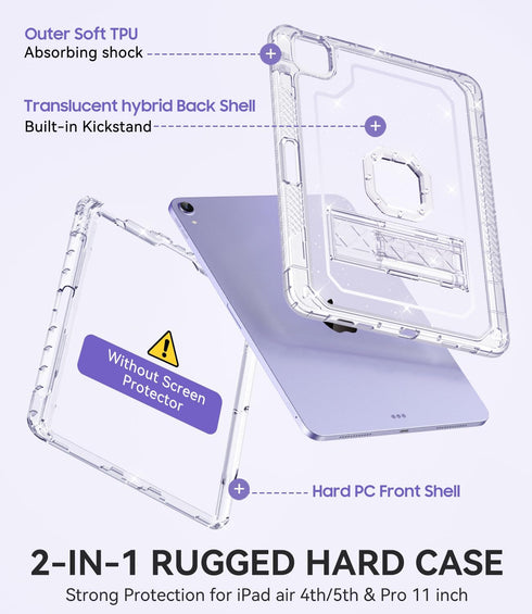 Case for iPad Air 5th/ 4th Generation Case (2022/2020) 10.9'', for iPad Pro 11 Inch (4th/3rd/2nd/1st Gen), Hard Sturdy Slim Cover for iPad Air 5 4...