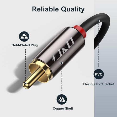 J&D 2 RCA M/M Stereo Audio Cable, Gold-Plated 2RCA Male to 2RCA Male Copper Shell Auxiliary Audio Cord for Home Theater HDTV Amplifiers Hi-Fi Syst...