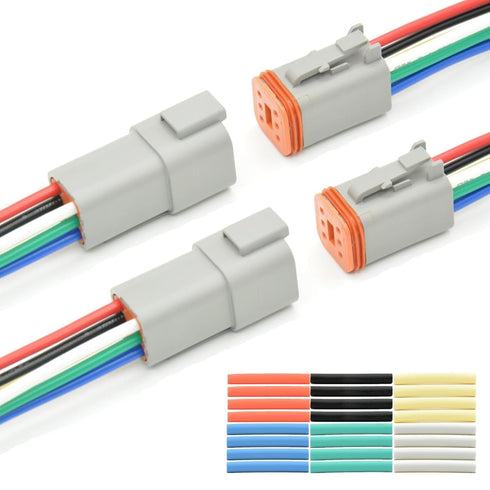 2 Set 6 Pin DT Deustch Waterproof Automotive Electrical Butt Connector with 16AWG -40?-105? 600V Wires and Heat Shrink Tubes Connectors Kit for Ca...