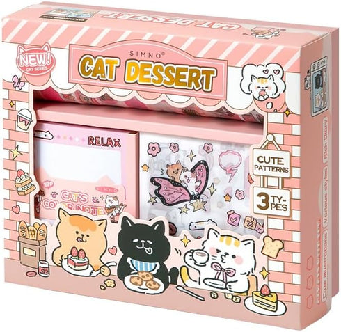 PRSTINCOL Cute Cat Scrapbooking Kit,Scrapbook Supplies Kit with Cat Dessert Theme for Junk Journal, Bullet A6 Grid Notebook DIY Scrapbook Birthday...