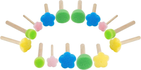 NUOMI 15 Pieces Sponge Stamps Kids Painting Brush with Wooden Handle Mini Cute Round and Flower Shapes for Painting, DIY, Craft, Scrapbooking, Dra...