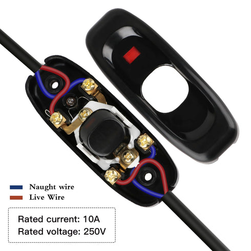 5 Pcs Inline Switch, Cord Appliance Black Switch, Button ON OFF for Lamp, Rated 10A 250V, Replacement Repair Control LED Electrical Extension Cabl...