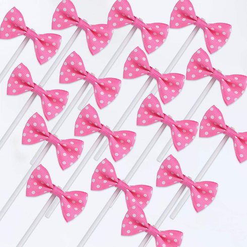 Bowknot Cupcake Topper 20 PCS Deep Rose with Dots, Children's Birthday Baby Shower Party Bow Dots Cupcake Toppers Cake Decoration Supplies...