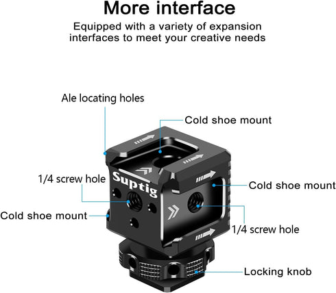 Suptig 3 Port Cold Shoe Mount with 1/4"-20 Thread for Camera Cage Flash LED Monitor Microphone etc....