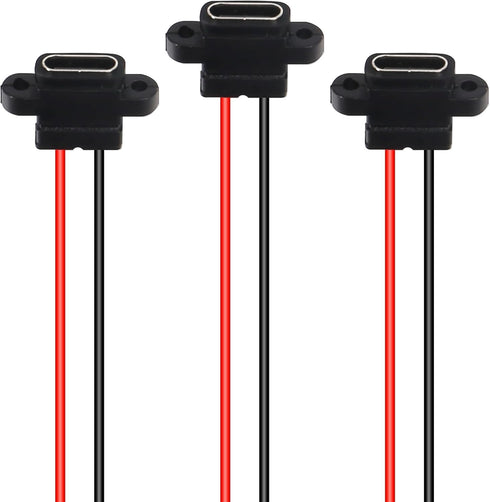 15PCS Type-C Female Chassis Waterproof Connector 2P Solder Wire Type USB C Pigtail Cable Extension Power Cable USB-C Plug to 2 Pin Bare Wire Open ...