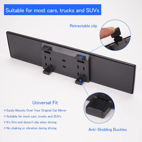 Broadway Car Rear View Mirror HD Anti Glare Universal 12 Inch large Field of View Panoramic Rearview Mirror with Wide Angle Blue Tint for Car SUV ...