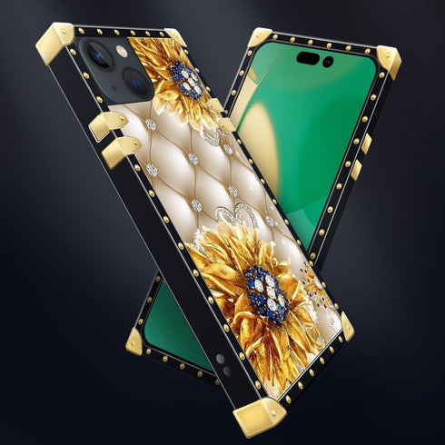 Case Compatible with iPhone 15 Plus,Diamond Sunflower iPhone 15 Plus Cases for Womens,Luxury Decoration Square Soft TPU Shockproof Protective Hard...