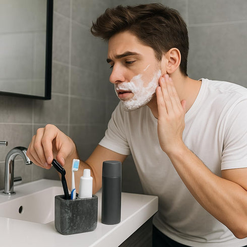Creative Home Natural Charcoal Marble Maluku Collection Deluxe Rectangular Toothbrush Holder Makeup Brush Organizer Bathroom Countertop Organizer...