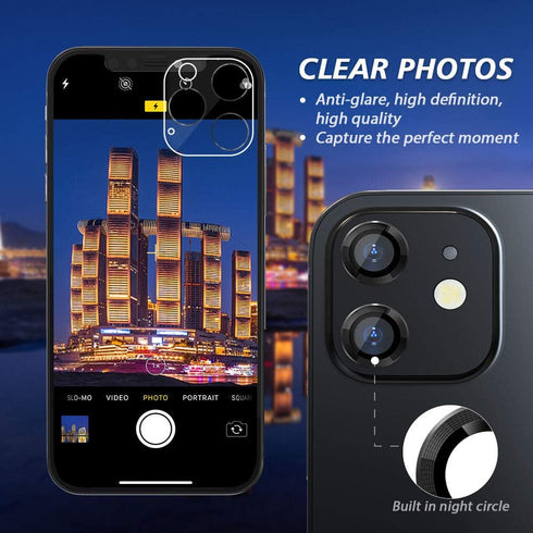 CloudValley Camera Lens Protector for iphone 12/12 Mini / 11, Tempered Glass Film, Aluminum Alloy Screen Cover, 2 Pack Black, with Cleaning Kit......