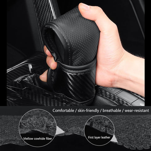 Car Gear Shift Knob Cover,Carbon Fibre Leather Gear Stick Cover for Car Decorations & Protection,Universal Car Interior Accessories Fits Car SUV T...