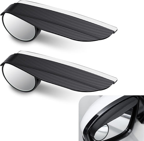2 PCS Car Side Rearview Mirror Rain Eyebrow Blind Spot Mirror, Carbon Fiber Two-in-one Rain Reflective Protector, 360 Drgree Adjustable Reversingr...