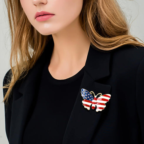 American Flag Pin Butterfly Pins Enamel Butterfly Brooch Pin Simulated Pearl Gold Tone United States American Flag, Suitable for Men and Women Bir...