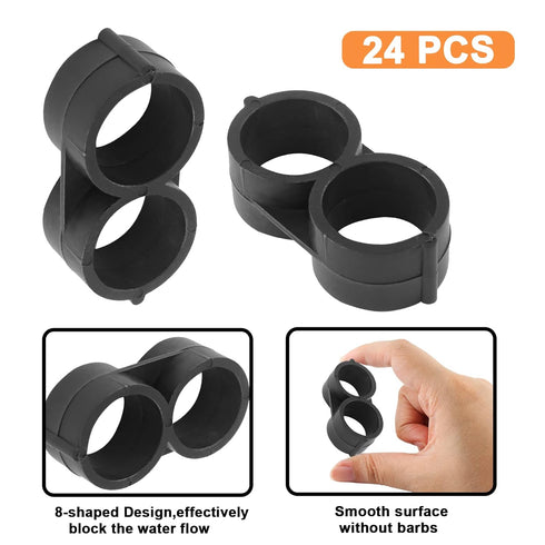 24pcs Black Tubing End Closure, Figure 8 End Fitting Drip Tubing 5/8 inch Drip Fitting, Irrigation Accessories End Closure for Garden Greenhouse S...