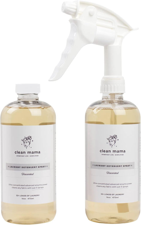 Clean Mama Laundry Detergent Spray & Pre-Treater - Natural Laundry Detergent Soap for Sensitive Skin - Eco-Friendly, HE Compatible - Unscented - 6...