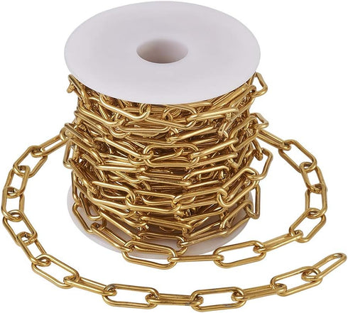 Pandahall 16.4 Feet 304 Stainless Steel Paperclip Chains Necklace Golden Plated 17x7x1.6mm Unwelded Strong Oval Cable Chains Links with Spool for ...