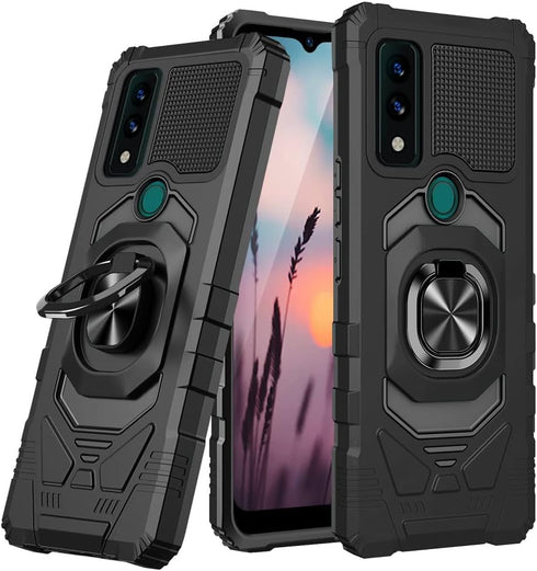 TJS Compatible for AT&T Maestro 3 (U626AA) Case, Metal Ring Magnetic Support Kickstand Heavy Duty Protector Cover Phone Case for AT&T Maestro 3 (B...