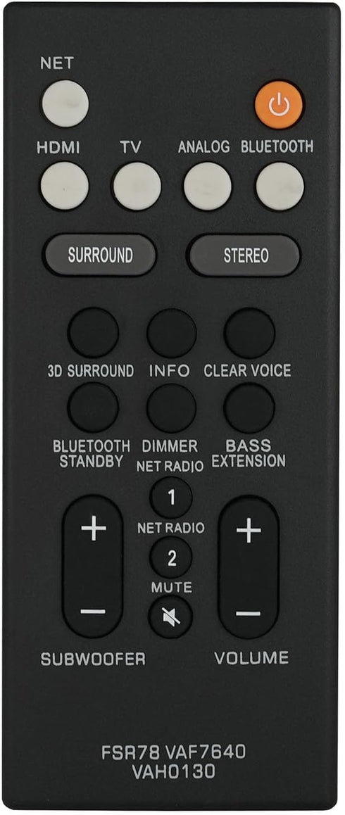 FSR78 VAF7640 VAH0130 Replacement Remote Control for Yamaha ATS-1060, ATS1060, YAS106, YAS-106 Soundbar...