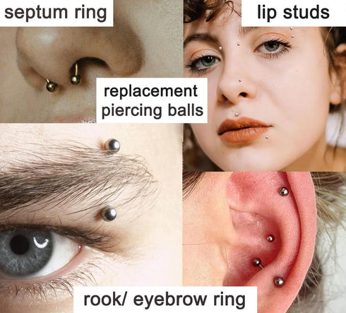 QWALIT 16gauge 14gauge Stainless Steel Replacement Balls for Lip Studs Labret Earrings Piercing Jewelry Septum Rings Externally Threaded Plastic B...