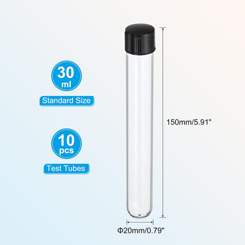 PATIKIL 30ml Test Tubes, 10pcs 5.91x0.79in Glass Clear Round Bottom Test Tube Containers with Plastic Cap for Bead Party Candy Bath Salt Storage S...