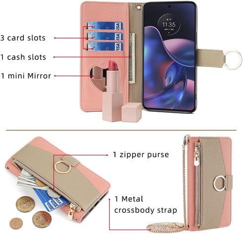 Asuwish Phone Case for Motorola Moto Edge 2022/MotoEdge 5G UW 2022 Wallet Cover with Screen Protector and Mirror Flip Cover Ring Card Holder Cross...