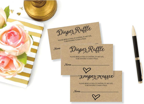 All Ewired Up 50 Gender Neutral Kraft Baby Shower Diaper Raffle Tickets, Lottery Insert Cards for Heart Baby Shower Invitations Supplies Games for...