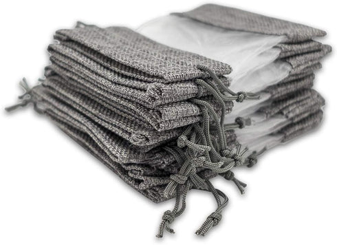 12-Pack X-Large Linen Burlap & Organza Gift Bags w. Drawstrings (7.5x11.5 in, Gray) - Party Favors, Presents, Samples & Treats Mesh Pouch by The D...