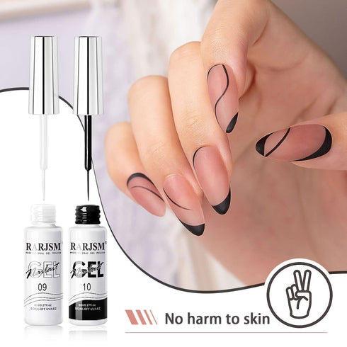 RARJSM Nail Art Gel,Liner Gel Polish,Black White Nail Design Polish Painted Gel Nail Polish Set 2Pcs Soak off Curing Requires 8ml Build in Thin Br...