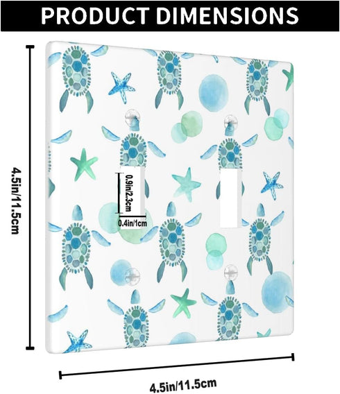 Blue Green Turtle Toggle Light Switch Covers Nautical Beach Sea Turtle Starfish Seashell Coral Coastal 2-Gang Wall Plate for Bedroom Bathroom...