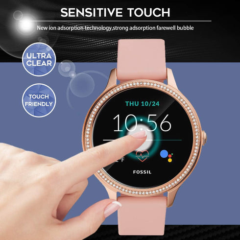 Orzero (3 Pack) Tempered Glass Screen Protector Compatible for Fossil Gen 5E 42mm/Fossil Gen 5E 44mm Smartwatch, 2.5D Arc Edges 9 Hardness High De...