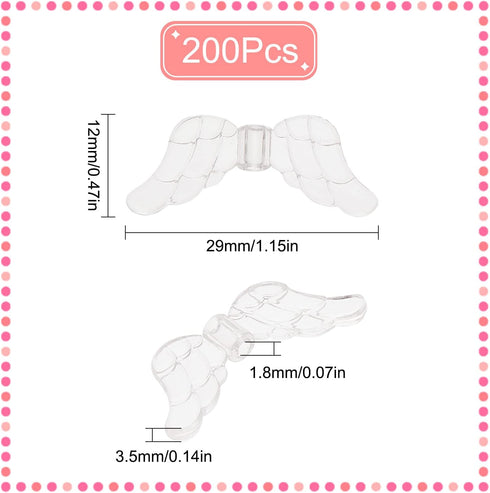 SUNNYCLUE 1 Box 200Pcs Wings Beads Angel Wing Beads Transparent Clear Acrylic Bead Charms Christmas Guardian Angel Fairy Wing Loose Spacer Beads f...