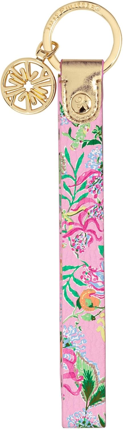 Lilly Pulitzer Durable Leatherette Strap Key Chain, Cute Wristlet Keychain Accessory with Metal Ring, Via Amore Spritzer...
