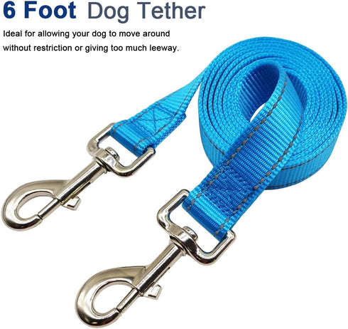 6FT Nylon Dog Tether, 1" Wide Reflective Thick Web Dog Training Tie Down for Medium Large Dogs Indoor Outdoor Front Yard Camping Blue...