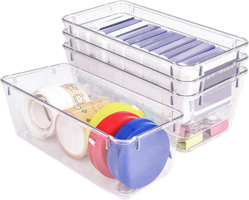 4 PCS Clear Plastic Drawer Organizer, Desk Drawer Divider Organizers and Storage Bins for Makeup, Jewelry, Gadgets for Kitchen, Bedroom, Bathroom,...