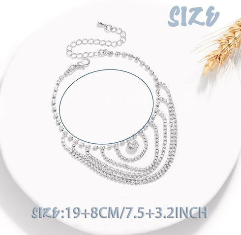 ELABEST Boho Rhinestone Ankle Bracelets 2pcs Crystal Tassel Anklet Layered Ankle Bracelets High-heeled Tennis Foot Chain Wedding Jewelry Accessori...