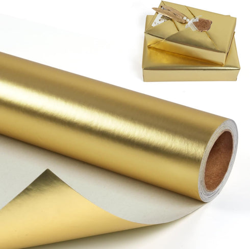 Gold Wrapping Paper Roll, Solid Color Metallic Wrapping Paper, Matte Wrapping Paper Roll, Gold Gift Wrapping Paper for Birthday Wedding Christmas ...
