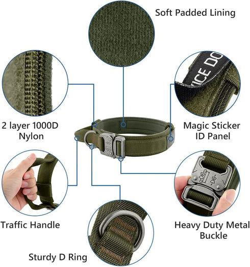 Plutus Pet Tactical Dog Collar, Soft Padded, Adjustable with Heavy Duty Metal Buckle, Military Dog Collar with Control Handle for Medium Large and...