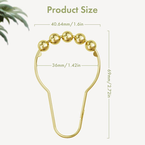 Gold Shower Curtain Hooks, Amazer Shower Curtain Rings Hooks, 12 Pcs Stainless Steel Shower Hooks for Shower Curtain, Rust Proof Shower Curtain Ho...