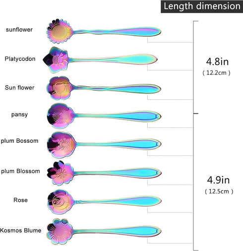 Flower Spoon Set, niceEshop Stainless Steel Teaspoon Colorful Coffee Spoon Tea Spoon Mixing Spoon Sugar Spoon, Set of 8, Rainbow...