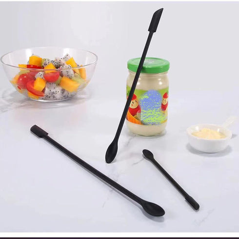 4 Pieces Mini Silicone Spatula Set, Small Rubber Spatula for Makeup, Thin Jar Scraper for Kitchen(4, BLACK)...