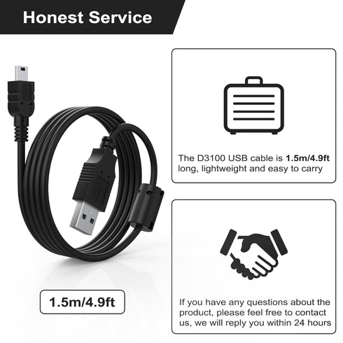 UC-E4 USB Cable Compatible with Nikon D40 D40X D50 D60 D70 D70S D80 D90 D100 D200 D300 D300S D610 D700 D3000 D3100 D7000 D1X D1H D2X D2H D2HS D3 D...