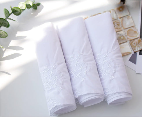 Womens Embroidered Scalloped Handkerchiefs Cotton White Wedding Hankies...