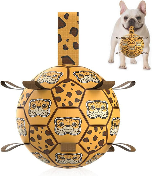 Dog Toys Soccer Ball with Straps, World Cup Interactive Dogs Toy for Tug of War, Yard Game Toy, Herding Ball for Dogs Small & Medium Birthday Gift...