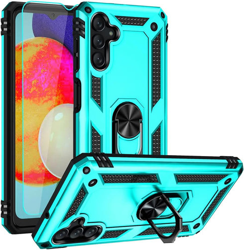 Androgate Phone Case for Galaxy A13 5G/ A04s, Green, Heavy Duty Protection with Ring Holder Stand, Military-Grade Shockproof Cover, HD Screen Prot...