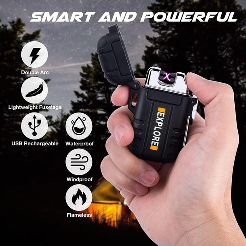 LcFun Waterproof Electric Lighter Windproof Dual Arc USB Rechargeable Flameless Plasma Lighters for Camping Hiking Survival Tactical Gear Gifts fo...