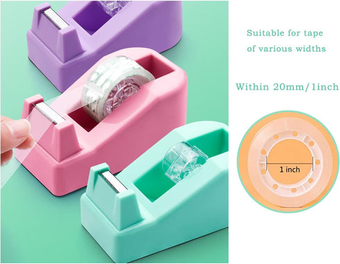 Tape Dispenser Desk with 12 Rolls Transparent Cute Small Tape Dispenser Packing Refills Invisible Tape Desktop Tape Dispenser for Christmas Gift W...