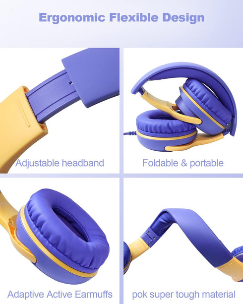 Kids Headphones Wired with Microphone for ipad Computer Laptop for Boys Girls Volume Limit Foldable Over Ear Headset for School 3.5mm Jack......