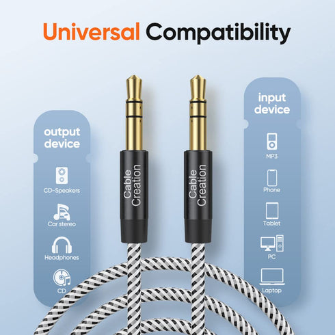 CableCreation Long Aux Cord (30FT/9M),3.5mm Audio Cable Male to Male, Braided Hi-Fi Sound 1/8 Auxiliary Headphone Cord Extension for Car, Projecto...