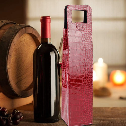 Wine Tote Bag 1 bottle PU Resuable Leather Single Wine Tote Holder Insulated Wine Tote Bag Champagne Beer Gift Bags Carrier(red)...