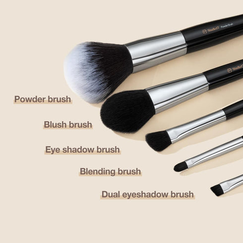 Travel Makeup Brush Set 5 Pcs| Essential Face & Eye Makeup Brush Set | Portable Makeup Brush Set for Travel | Makeup Pouch & Brush Cover Included...